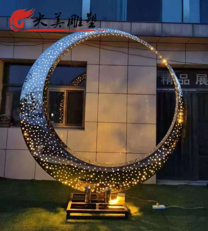 酒店小区别墅摆放不锈钢灯光亮化圆环雕塑图片 酒店小区别墅摆放不锈钢灯光亮化圆环雕塑图片