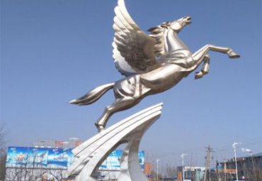 广场摆放大型不锈钢飞马景观雕塑