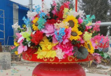 节日国庆玻璃钢彩绘大型大花篮雕塑