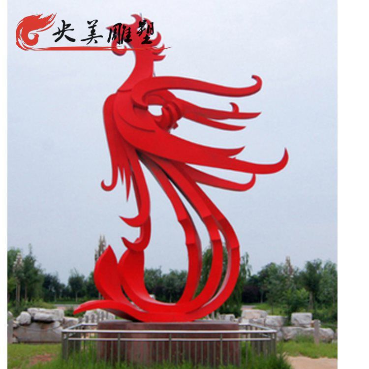 城市广场昂首直立的不锈钢抽象凤凰景观雕塑图片 城市广场昂首直立的不锈钢抽象凤凰景观雕塑图片
