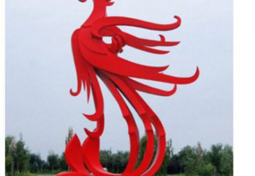 城市广场昂首直立的不锈钢抽象凤凰景观雕塑