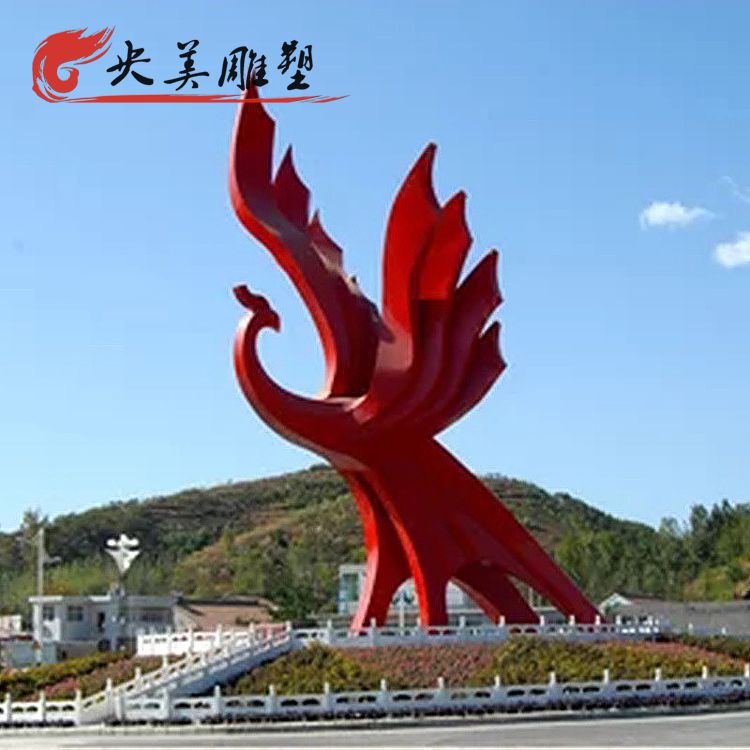 广场大型不锈钢红色抽象动物景观孔雀雕塑图片 广场大型不锈钢红色抽象动物景观孔雀雕塑图片