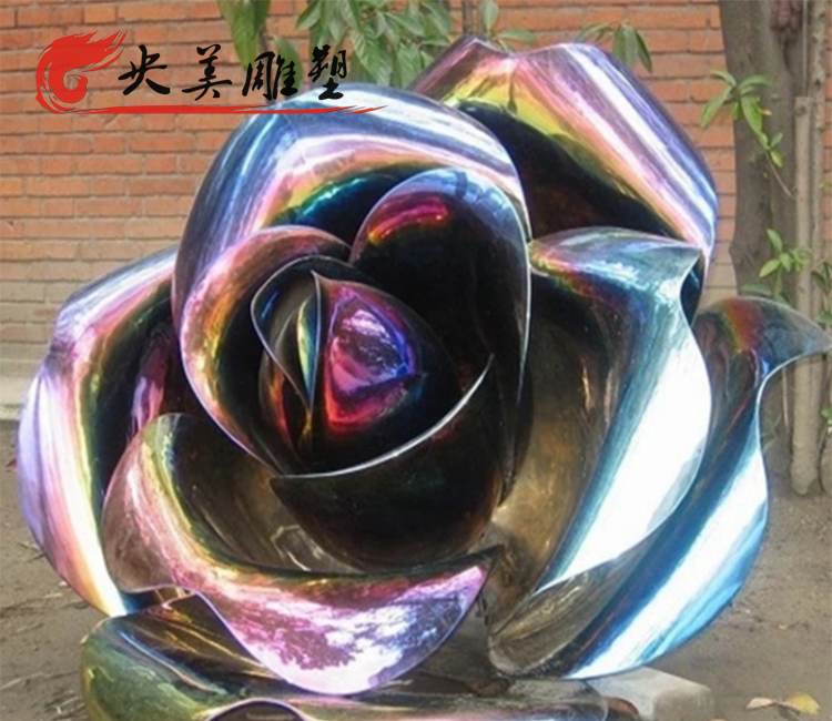城市广场彩色创意不锈钢玫瑰雕塑图片