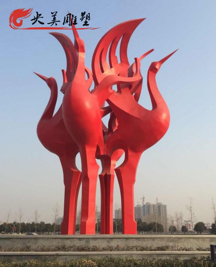 城市园林广场摆放大型不锈钢抽象仙鹤动物雕塑图片 城市园林广场摆放大型不锈钢抽象仙鹤动物雕塑图片