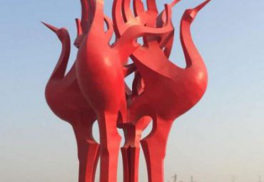 城市园林广场摆放大型不锈钢抽象仙鹤动物雕塑
