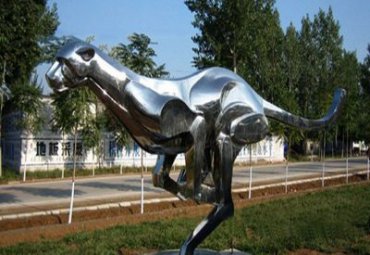 园林公园不锈钢创意抽象动物景观跳跃的猎豹雕塑