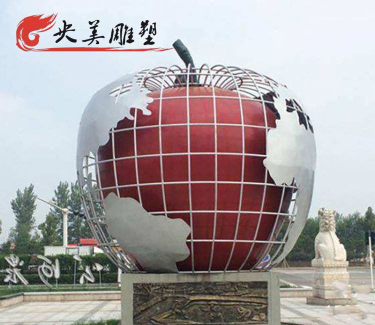 公园广场户外摆放不锈钢镂空苹果景观雕塑图片 公园广场户外摆放不锈钢镂空苹果景观雕塑图片