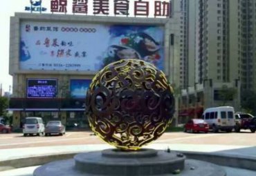 城市广场喷泉摆放发光不锈钢镂空景观球雕塑