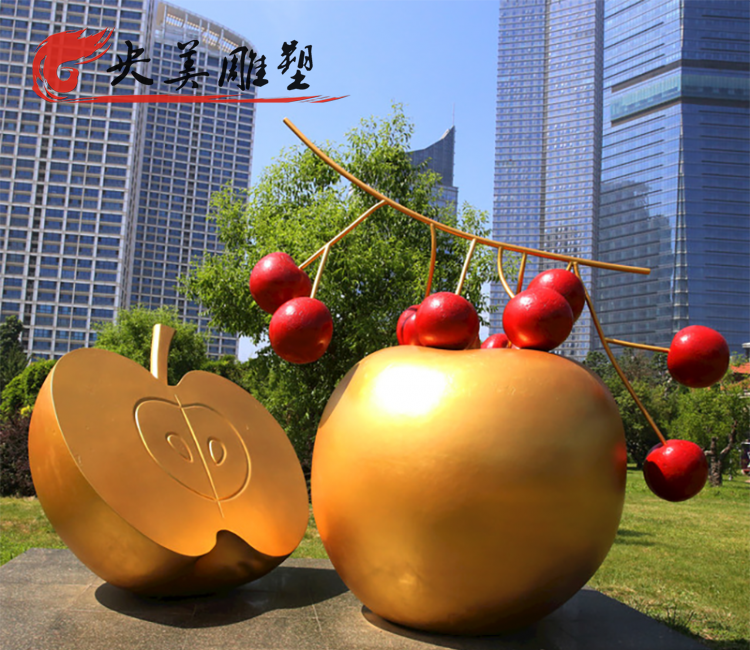 小区公园不锈钢创意苹果雕塑图片 小区公园不锈钢创意苹果雕塑图片