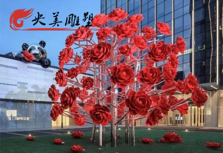 商场广场摆放创意不锈钢玫瑰花树园林景观雕塑图片