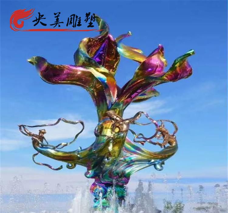 景区广场喷泉摆放不锈钢烤漆仙女抽象人物雕塑图片 景区广场喷泉摆放不锈钢烤漆仙女抽象人物雕塑图片