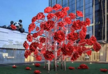 商场广场摆放创意不锈钢玫瑰花树园林景观雕塑