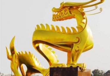 广场大型创意不锈钢漆金抽象龙雕塑