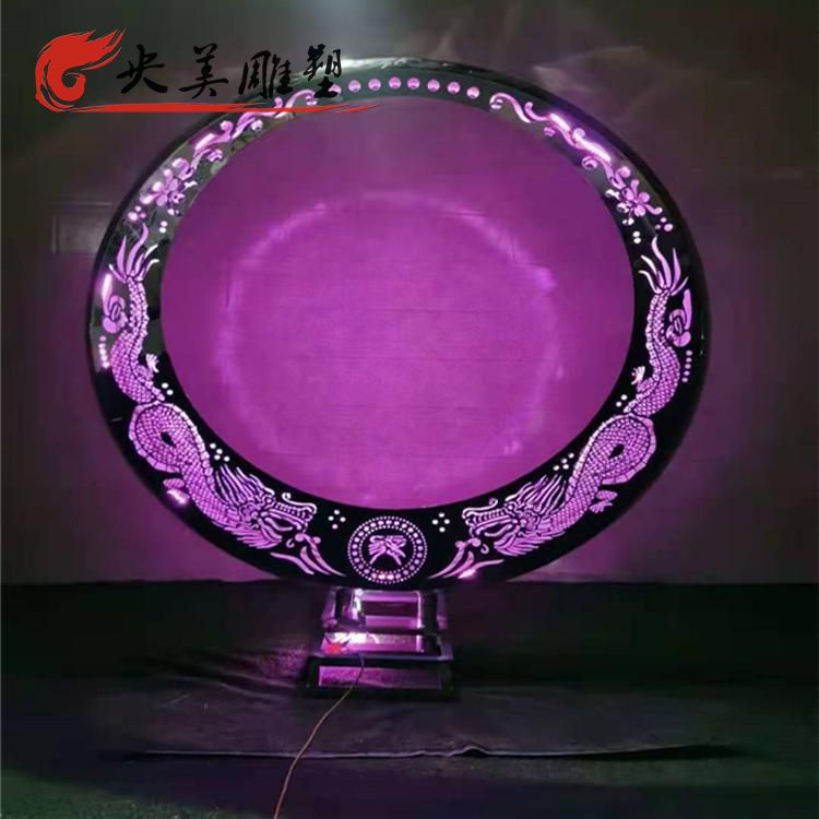 龙纹透光不锈钢亮化创意圆环雕塑摆件图片 龙纹透光不锈钢亮化创意圆环雕塑摆件图片