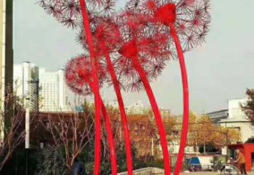 城市公园不锈钢创意植物景观红色蒲公英雕塑