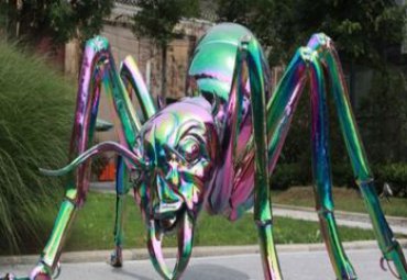户外园林摆放抽象不锈钢烤漆蜘蛛雕塑