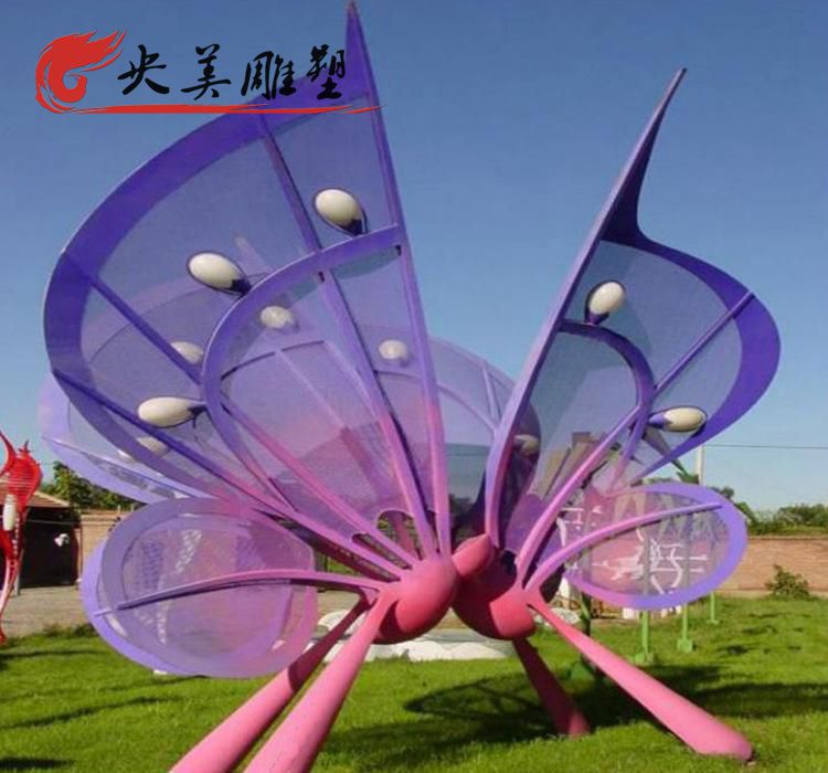 城市花园装饰摆件玻璃钢抽象紫色蝴蝶雕塑图片 城市花园装饰摆件玻璃钢抽象紫色蝴蝶雕塑图片