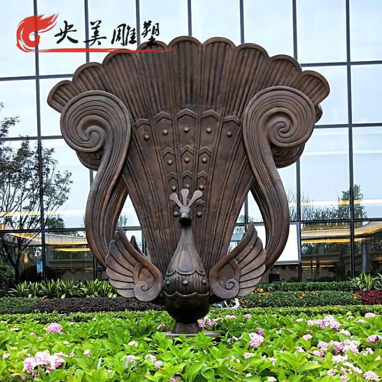 广场花园创意景观铜雕抽象孔雀雕塑图片