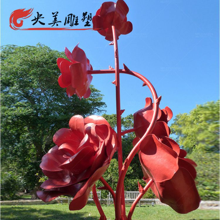 景观园林不锈钢抽象红色玫瑰花雕塑图片 景观园林不锈钢抽象红色玫瑰花雕塑图片