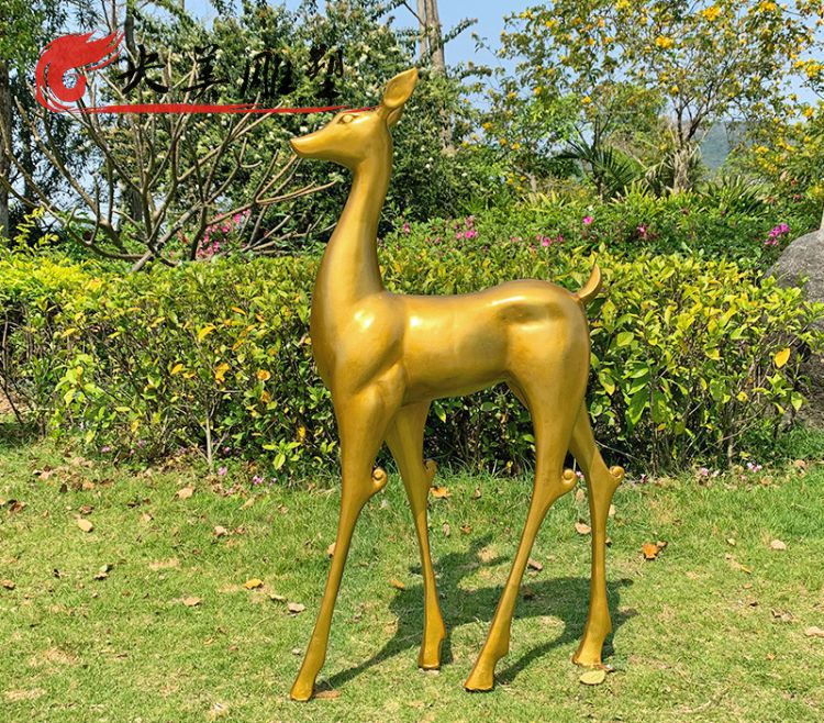 园林户外玻璃钢喷金烤漆抽象动物鹿雕塑图片
