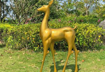 园林户外玻璃钢喷金烤漆抽象动物鹿雕塑