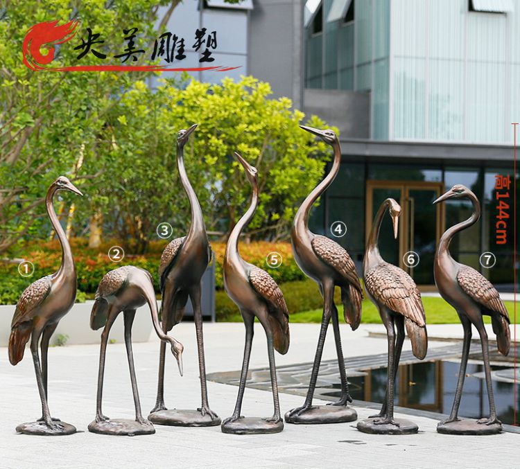  铜雕园林水景池塘动物摆件仙鹤雕塑图片