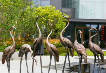  铜雕园林水景池塘动物摆件仙鹤雕塑