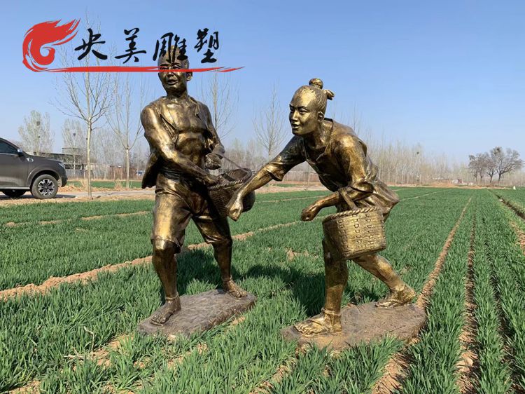 民俗文化玻璃钢仿铜农耕主题播种人物景区景点摆件图片 民俗文化玻璃钢仿铜农耕主题播种人物景区景点摆件图片