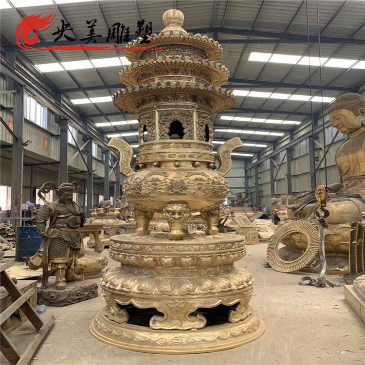 寺庙祈福焚烧创意多层玻璃钢喷金烤漆香炉雕塑图片 寺庙祈福焚烧创意多层玻璃钢喷金烤漆香炉雕塑图片