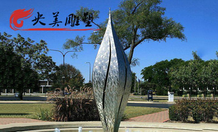 小区花园喷泉摆放不锈钢抽象花朵景观雕塑图片 小区花园喷泉摆放不锈钢抽象花朵景观雕塑图片