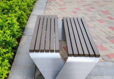 公园创意不锈钢防腐木简易长椅雕塑