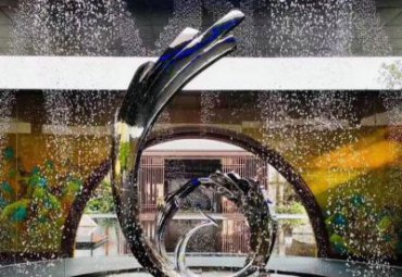 酒店会所水池喷泉摆放不锈钢抽象凤凰雕塑