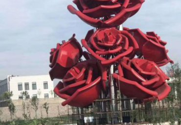 城市公园安装不锈钢仿真大型玫瑰花朵景观雕塑