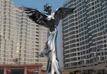 公园小区摆放不锈钢镜面抽象西方天使人物雕塑