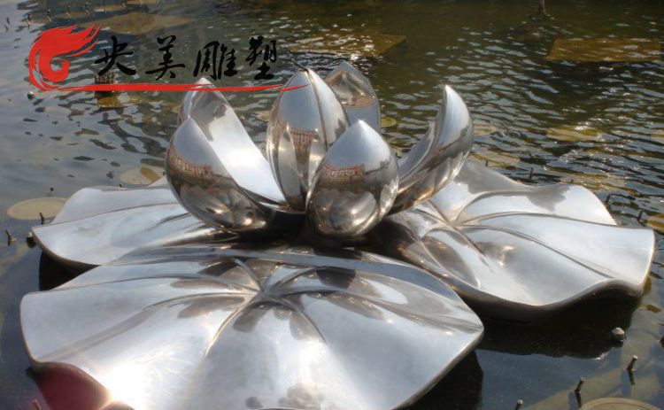 不锈钢荷叶荷花景观水景池塘装饰雕塑图片
