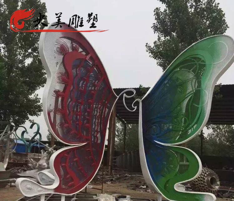 公园园林创意不锈钢彩绘抽象蝴蝶装饰摆件图片 公园园林创意不锈钢彩绘抽象蝴蝶装饰摆件图片