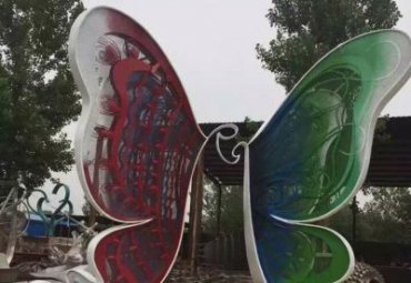 公园园林创意不锈钢彩绘抽象蝴蝶装饰摆件