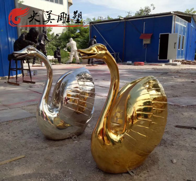 园林户外不锈钢喷金烤漆创意抽象天鹅雕塑图片 园林户外不锈钢喷金烤漆创意抽象天鹅雕塑图片