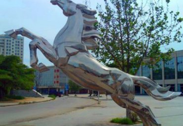 城市花园不锈钢抽象奔腾的马雕塑