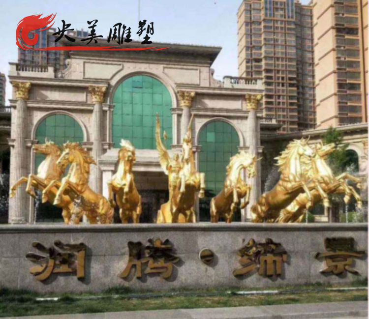 小区广场摆放玻璃钢仿铜漆金西方人物阿波罗战车雕像图片 小区广场摆放玻璃钢仿铜漆金西方人物阿波罗战车雕像图片