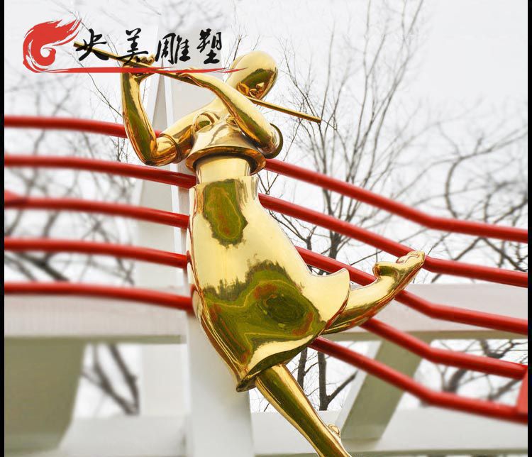 公园不锈钢镜面喷漆创意抽象吹笛子的人物图片 公园不锈钢镜面喷漆创意抽象吹笛子的人物图片