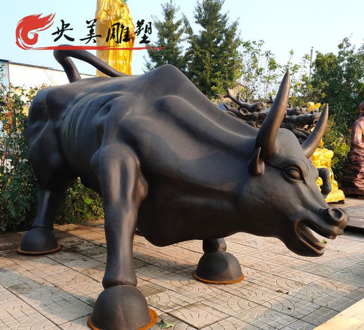 城市街道摆放大型玻璃钢仿铜华尔街牛落地摆件图片 城市街道摆放大型玻璃钢仿铜华尔街牛落地摆件图片
